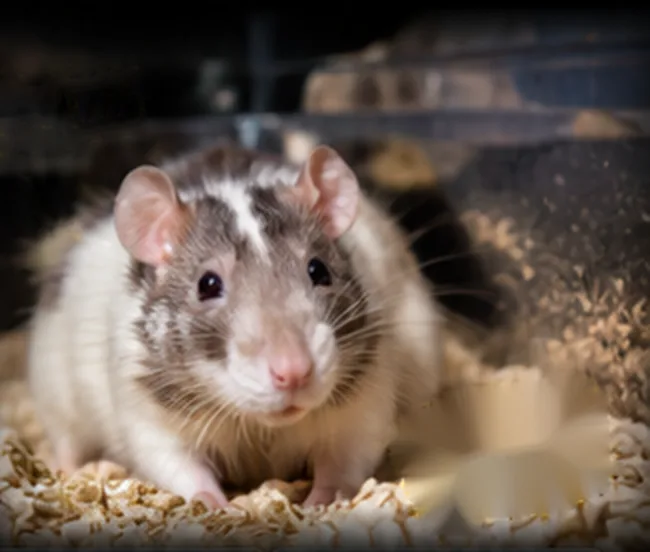 Live feeder rats in a clean bin